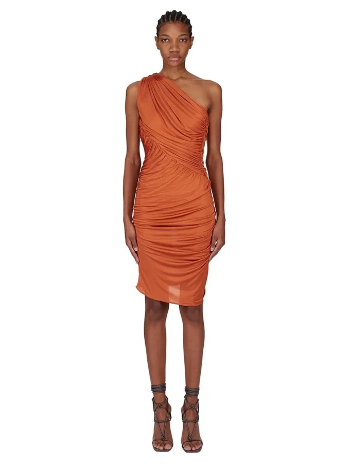 RICK OWENS FW25 CONCORDIANS VESTIDO AMIRA EN JERSEY DE VISCOSA SATÉN NARANJA. LI02E3526JVS-153 RICK OWENS FW25 CONCORDIANS VESTIDO AMIRA EN JERSEY DE VISCOSA SATÉN NARANJA. LI02E3526JVS-153