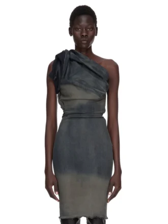 VESTIDO CONCORDIANS TWIST DE RICK OWENS FW25 EN DENIM ELÁSTICO CON FLECOS DEGRADADO DRKDUST. RP02E4521SDKDEG-78D VESTIDO CONCORDIANS TWIST DE RICK OWENS FW25 EN DENIM ELÁSTICO CON FLECOS DEGRADADO DRKDUST. RP02E4521SDKDEG-78D
