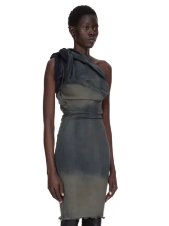 VESTIDO CONCORDIANS TWIST DE RICK OWENS FW25 EN DENIM ELÁSTICO CON FLECOS DEGRADADO DRKDUST. RP02E4521SDKDEG-78D VESTIDO CONCORDIANS TWIST DE RICK OWENS FW25 EN DENIM ELÁSTICO CON FLECOS DEGRADADO DRKDUST. RP02E4521SDKDEG-78D